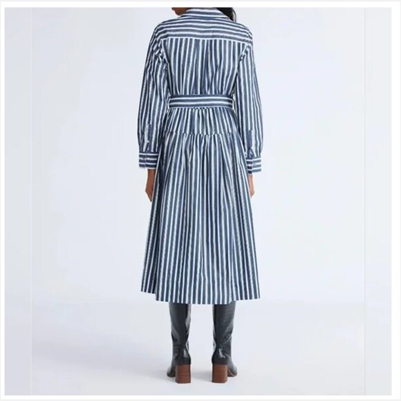 Free Assembly Blue Striped Belted Cotton Maxi Shirtdress with Long Sleeves - Picture 3 of 6